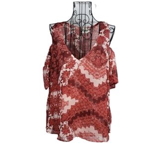 Show Me Your Mumu Floral Cold Shoulder Ruffle Sleeve Top